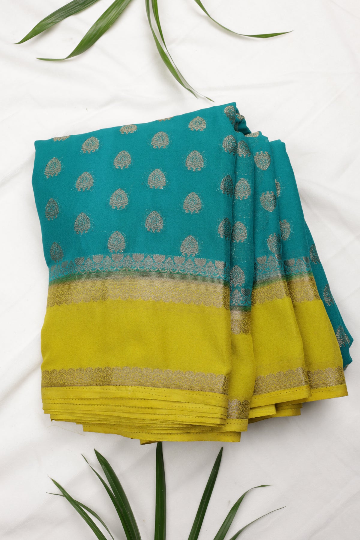 Premium Semi Crepe Gold Zari Butta Saree with Contrasting Border | Wedding, Festive & Traditional Semi Saree for Women