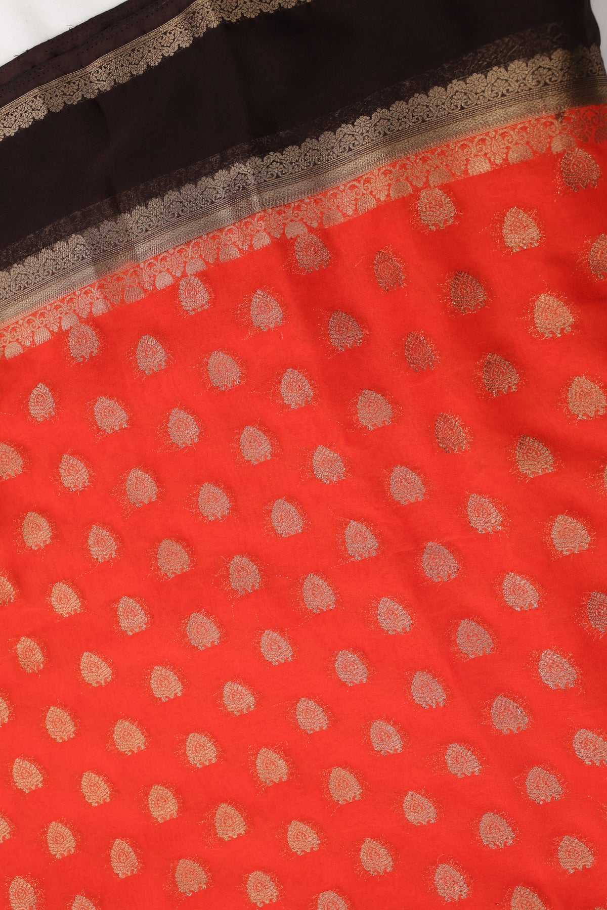 Premium Semi Crepe Gold Zari Butta Saree with Contrasting Border | Wedding, Festive & Traditional Semi Saree for Women
