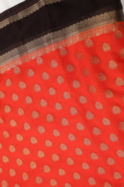 Premium Semi Crepe Gold Zari Butta Saree with Contrasting Border | Wedding, Festive & Traditional Semi Saree for Women