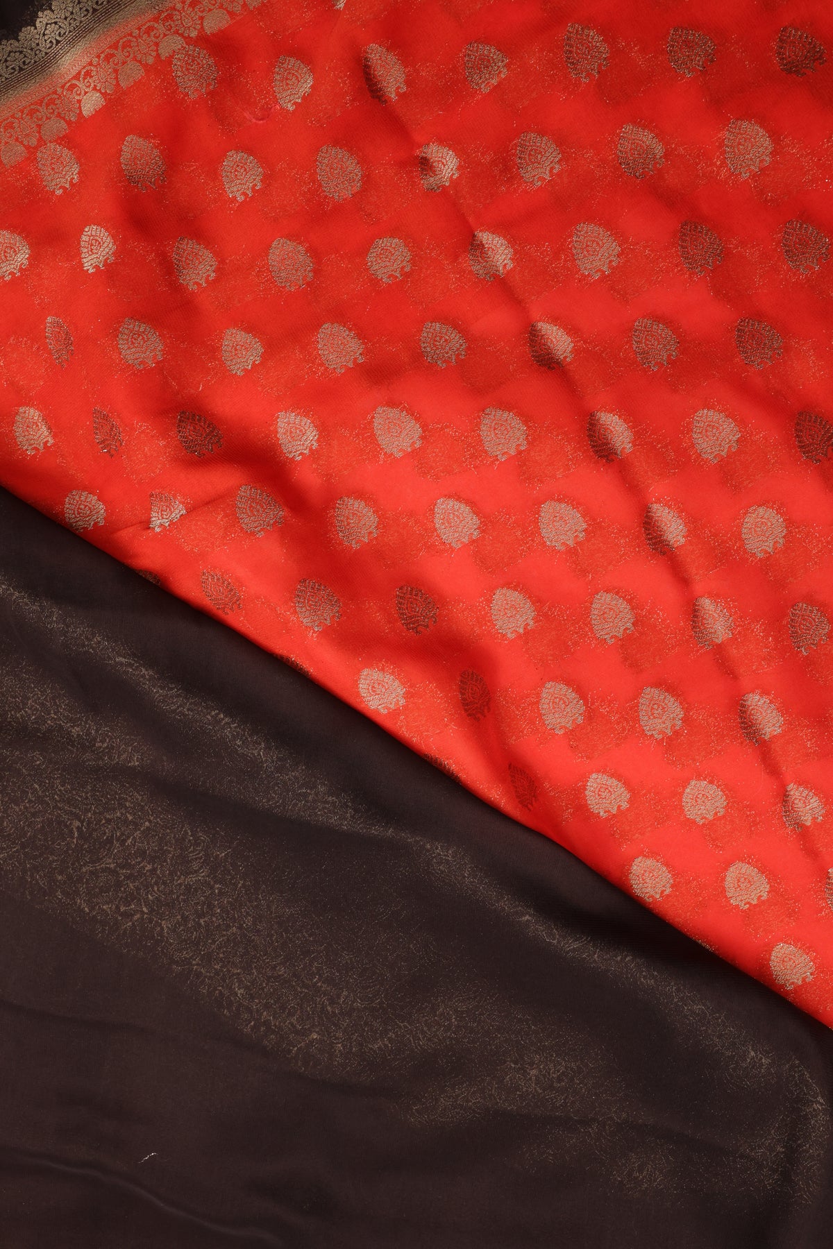 Premium Semi Crepe Gold Zari Butta Saree with Contrasting Border | Wedding, Festive & Traditional Semi Saree for Women