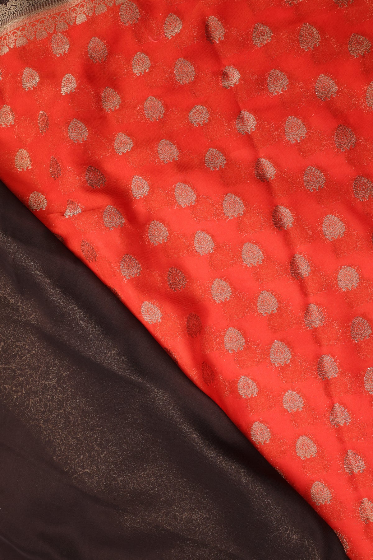 Premium Semi Crepe Gold Zari Butta Saree with Contrasting Border | Wedding, Festive & Traditional Semi Saree for Women