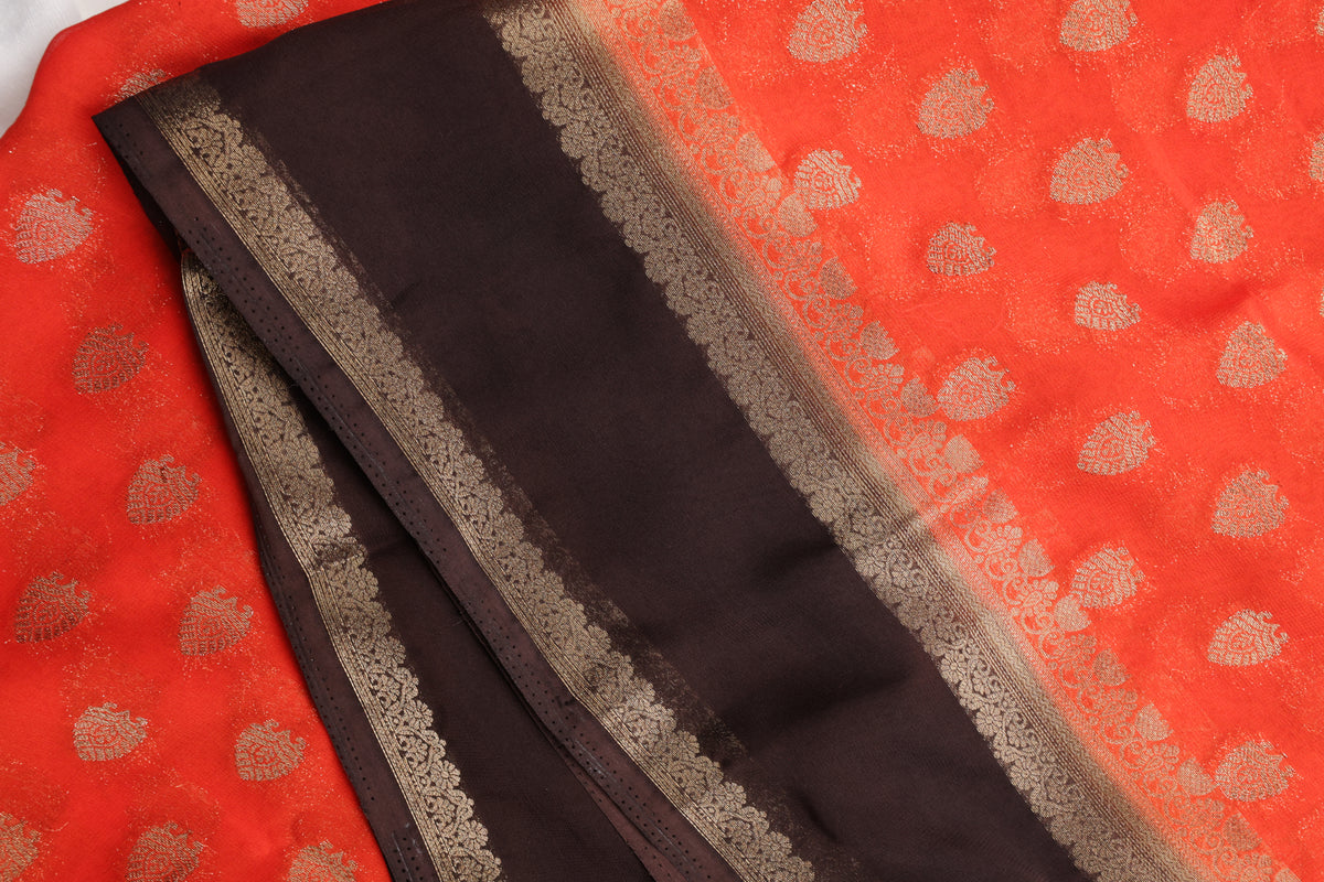 Premium Semi Crepe Gold Zari Butta Saree with Contrasting Border | Wedding, Festive & Traditional Semi Saree for Women