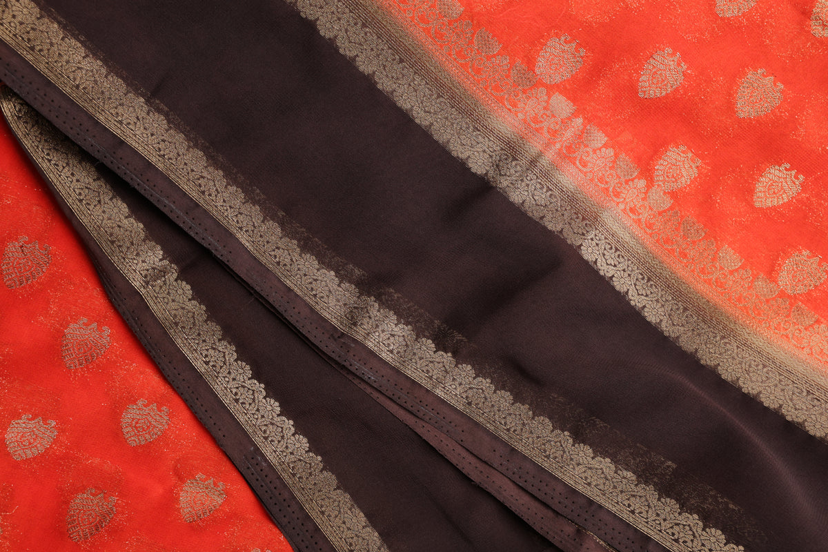 Premium Semi Crepe Gold Zari Butta Saree with Contrasting Border | Wedding, Festive & Traditional Semi Saree for Women