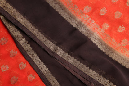 Premium Semi Crepe Gold Zari Butta Saree with Contrasting Border | Wedding, Festive & Traditional Semi Saree for Women