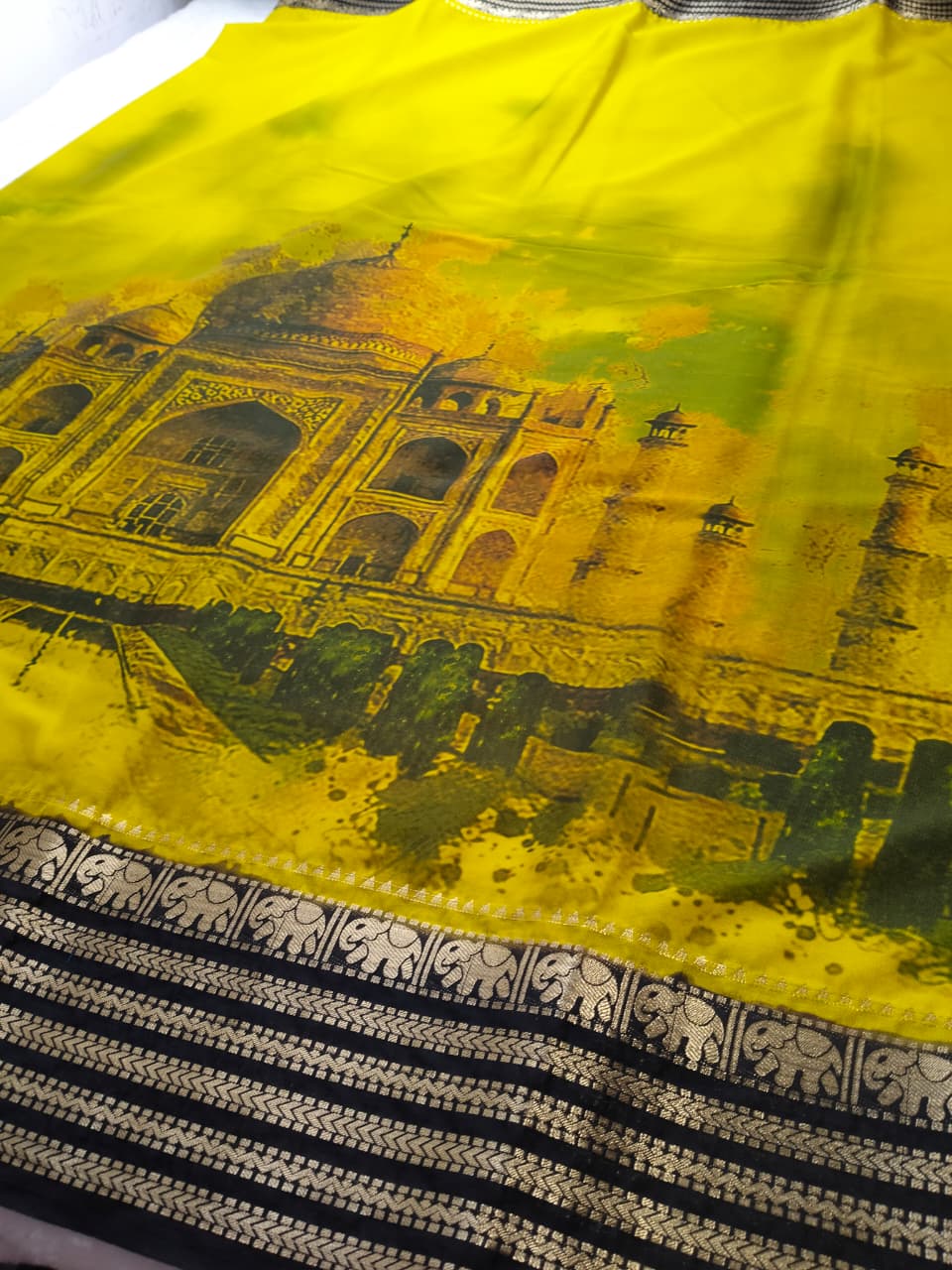 Taj Mahal Majesty Semi-Mysore Crepe Saree (Code - SS-50)