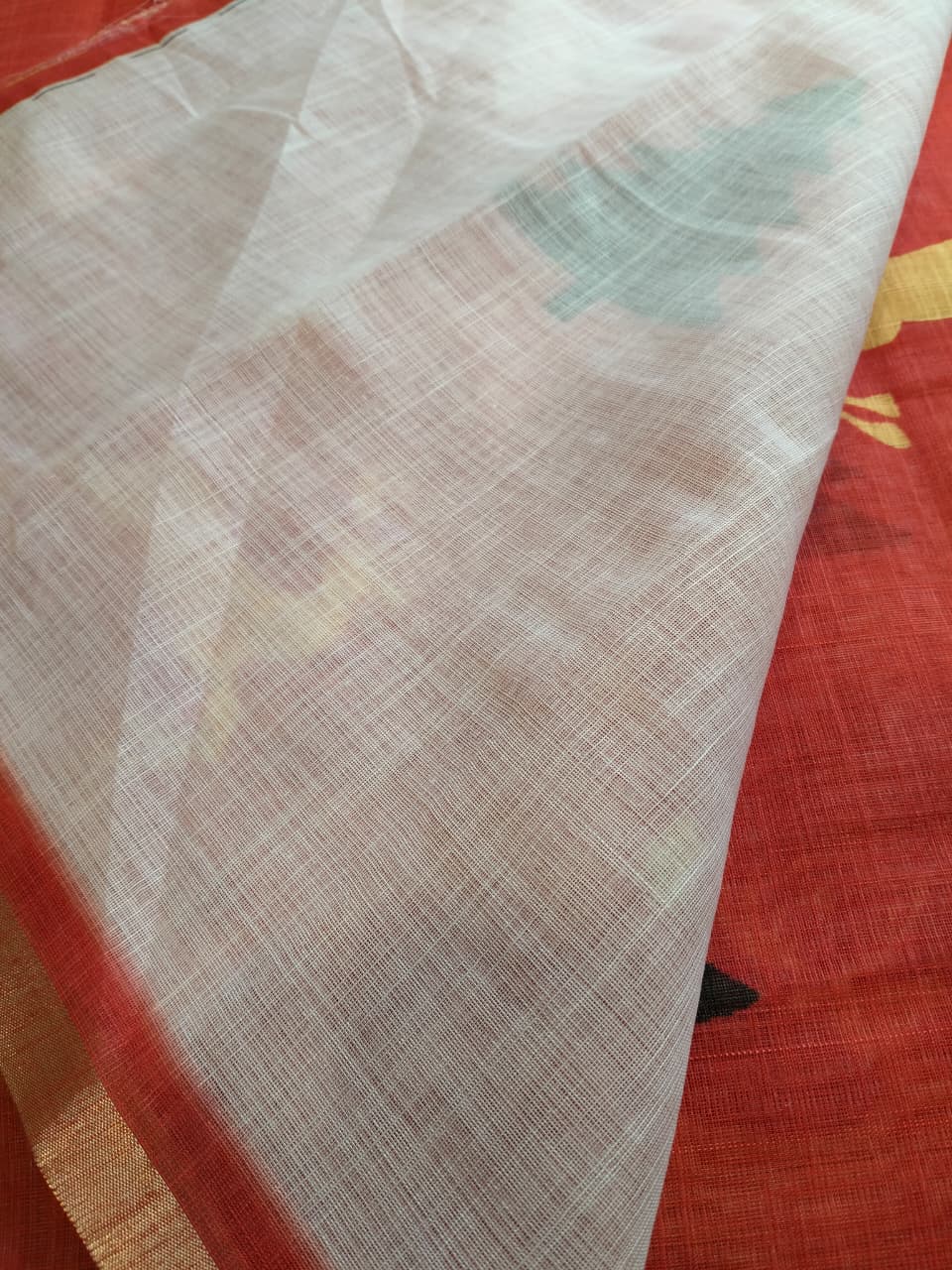 Christmas Special Red Color Linen Sarees (Code - LN-02)