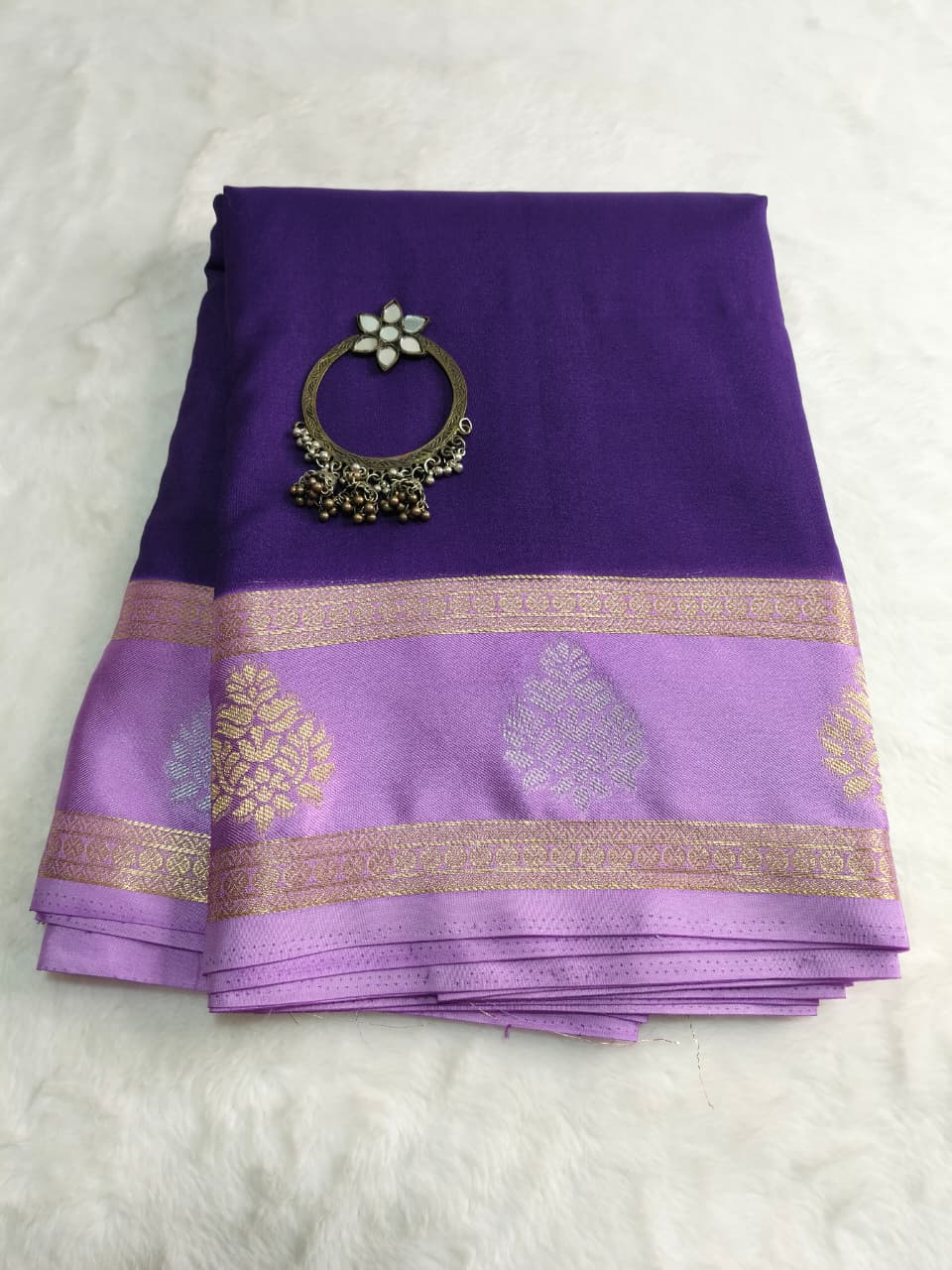 Kaddi Chinnon Silk Saree – Elegant Purple & Lavender Weave (Code - SS-51)