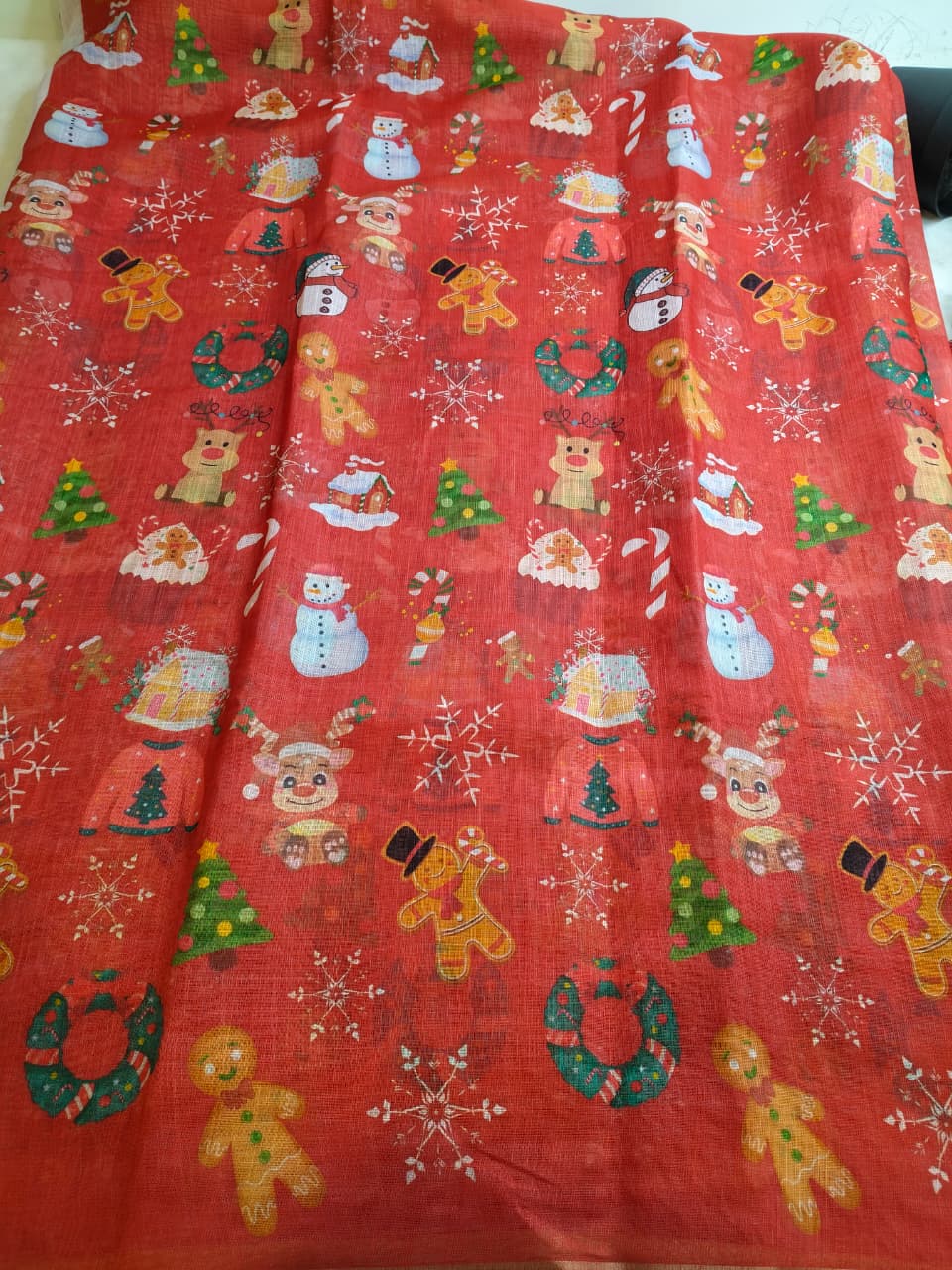 Christmas Special Red Color Linen Sarees (Code - LN-02)