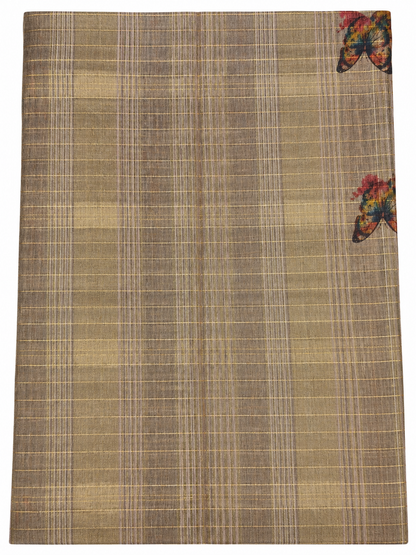 Elegant Brown & Antique Gold Semi Silk Saree with Butterfly Motif & Traditional Woven Border