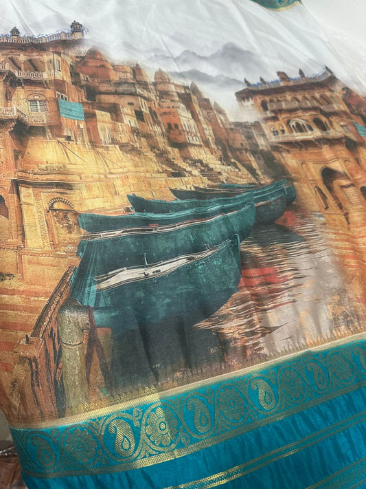 Varanasi Print Mysore Crepe Silk Saree(Code - SS-48)