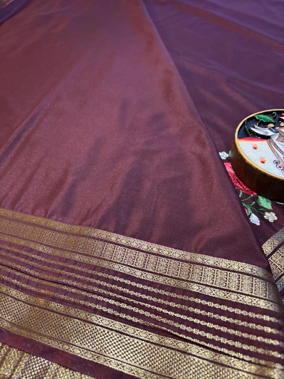 Premium Semi Crepe Saree with Petite Floral Embroidery & Traditional Zari Border | Designer Wedding, Festive & Party Wear Saree for Women