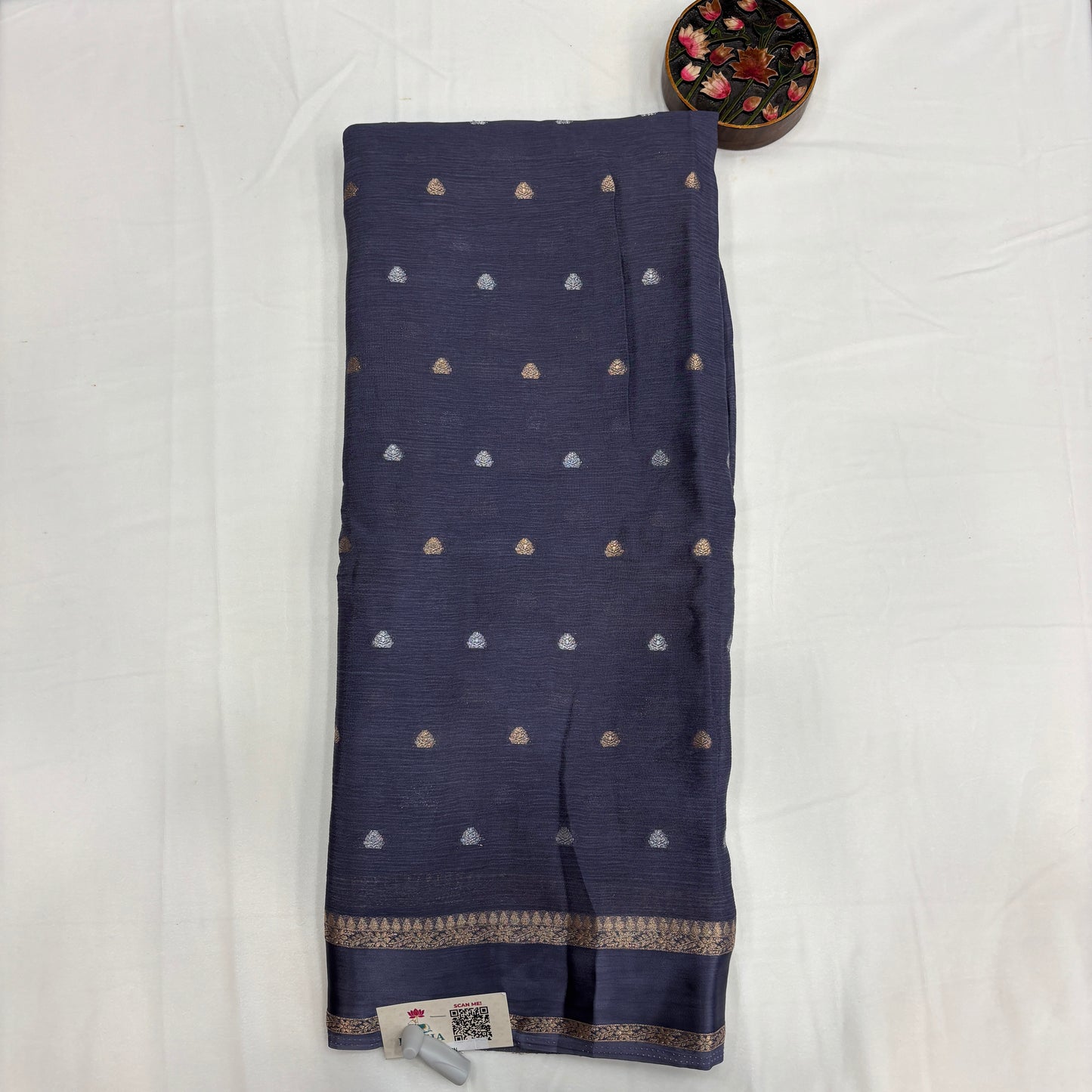 Premium Chinnon Saree for Women | Elegant Butta Design with Self Weave & Delicate Border | Festive, Wedding & Party Wear | Radha By Rapid Rashmi