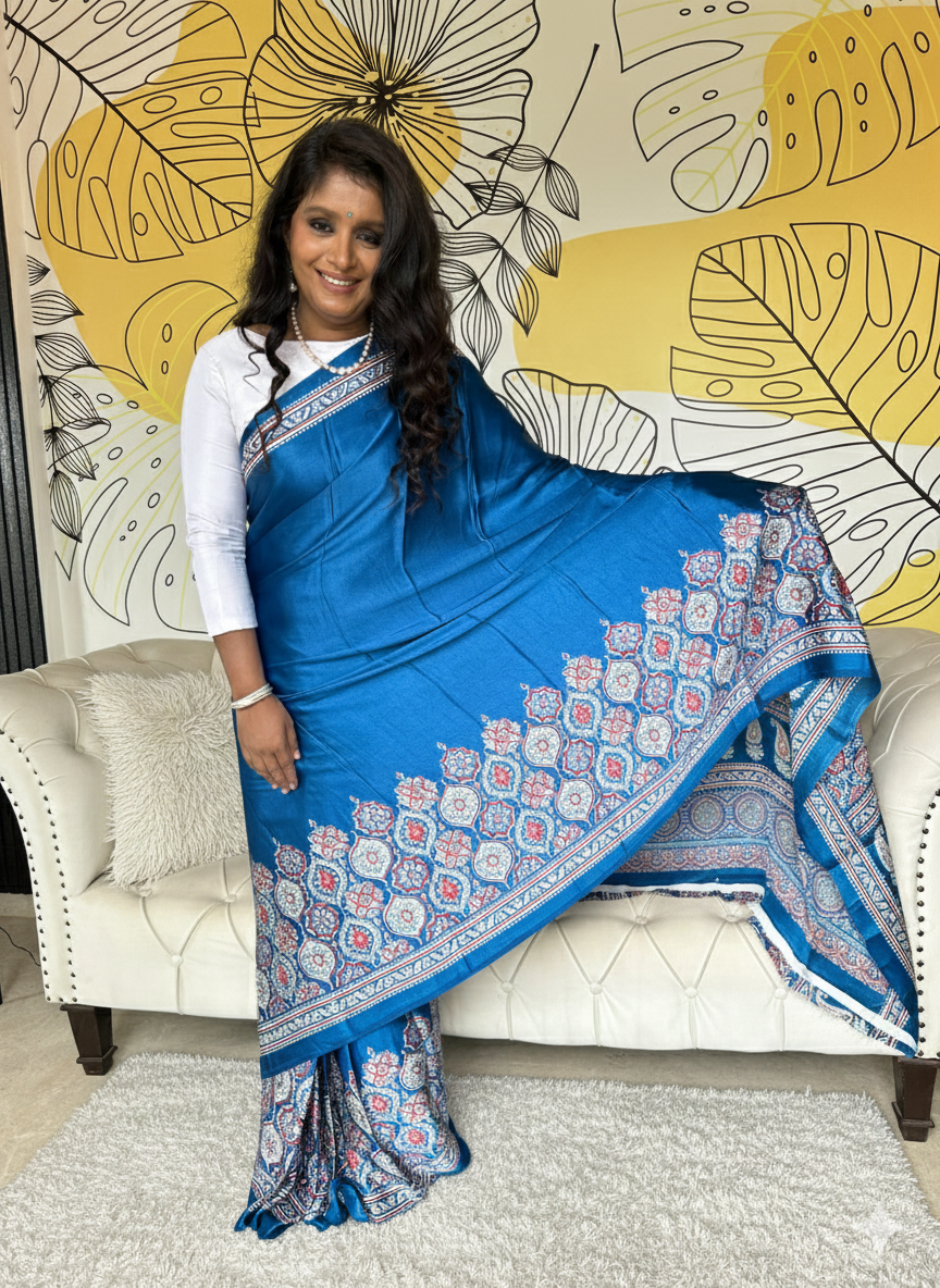 Modal Silk Ajrakh Print Saree (Code - MDS-03)