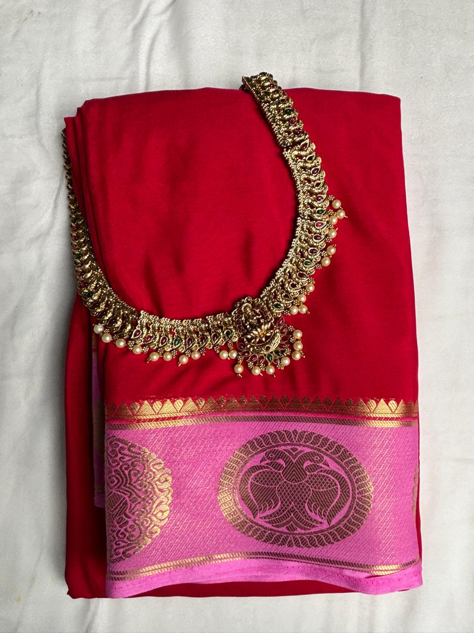 Premium Semi Crepe Saree with Gandaberunda Motif & Premium Imitation Gold Thread | Designer Wedding, Festive & Traditional Saree for Women