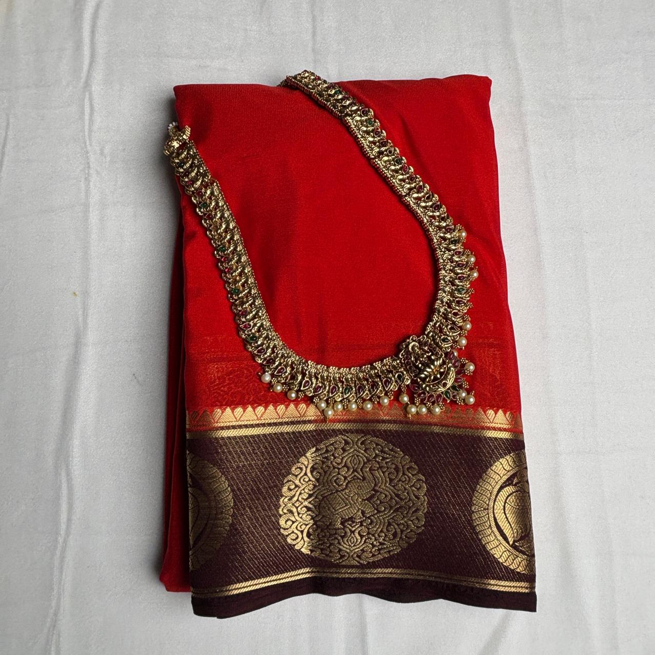 Premium Semi Crepe Saree with Gandaberunda Motif & Premium Imitation Gold Thread | Designer Wedding, Festive & Traditional Saree for Women