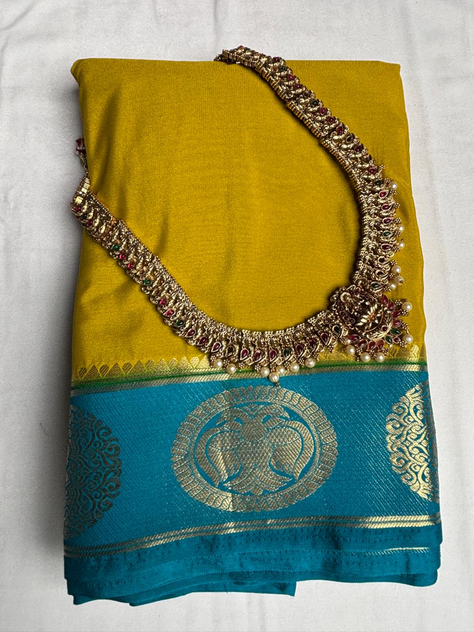 Premium Semi Crepe Saree with Gandaberunda Motif & Premium Imitation Gold Thread | Designer Wedding, Festive & Traditional Saree for Women