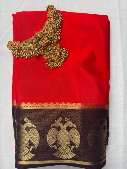 Premium Semi Crepe Saree with Gandaberunda Motif & Elegant Bentex Border | Designer Wedding, Festive & Traditional Saree for Women