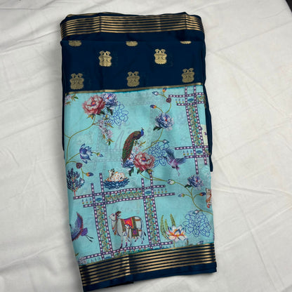 Dual Tone Semi Crepe Saree with Contemporary Digital Print