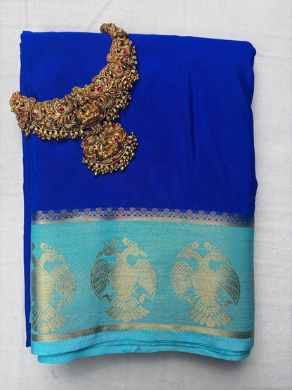 Premium Semi Crepe Saree with Gandaberunda Motif & Elegant Bentex Border | Designer Wedding, Festive & Traditional Saree for Women