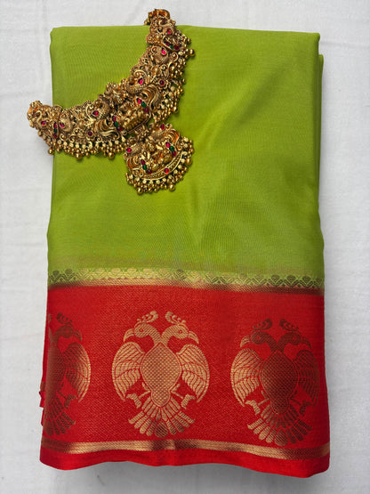 Premium Semi Crepe Saree with Gandaberunda Motif & Elegant Bentex Border | Designer Wedding, Festive & Traditional Saree for Women