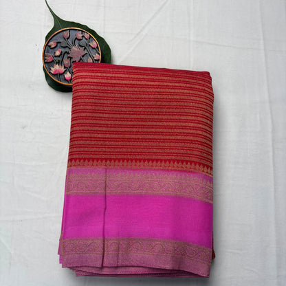 Premium Handloom Semi Crepe Silk Saree with Elegant Dual Tone Weave & Rich Contrast Border | Wedding, Festive & Traditional Wear | Radha By Rapid Rashmi