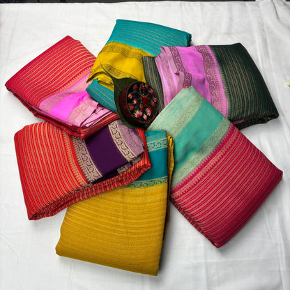 Premium Handloom Semi Crepe Silk Saree with Elegant Dual Tone Weave & Rich Contrast Border | Wedding, Festive & Traditional Wear | Radha By Rapid Rashmi