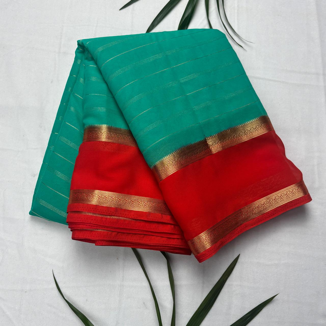 Premium Semi Crepe Saree with 2D Contrast Border & Elegant Zari Stripes | Designer Wedding, Festive & Party Wear Saree for Women