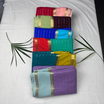 Premium Semi Crepe Saree with 2D Contrast Border & Elegant Zari Stripes | Designer Wedding, Festive & Party Wear Saree for Women