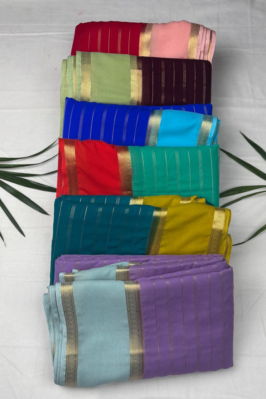 Premium Semi Crepe Saree with 2D Contrast Border & Elegant Zari Stripes | Designer Wedding, Festive & Party Wear Saree for Women