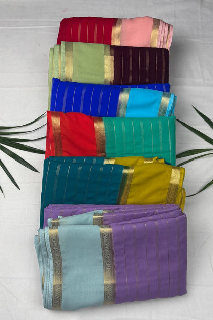 Premium Semi Crepe Saree with 2D Contrast Border & Elegant Zari Stripes | Designer Wedding, Festive & Party Wear Saree for Women