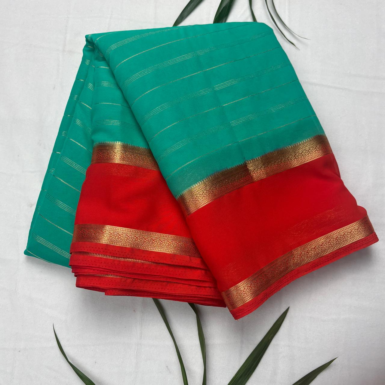 Premium Semi Crepe Saree with 2D Contrast Border & Elegant Zari Stripes | Designer Wedding, Festive & Party Wear Saree for Women