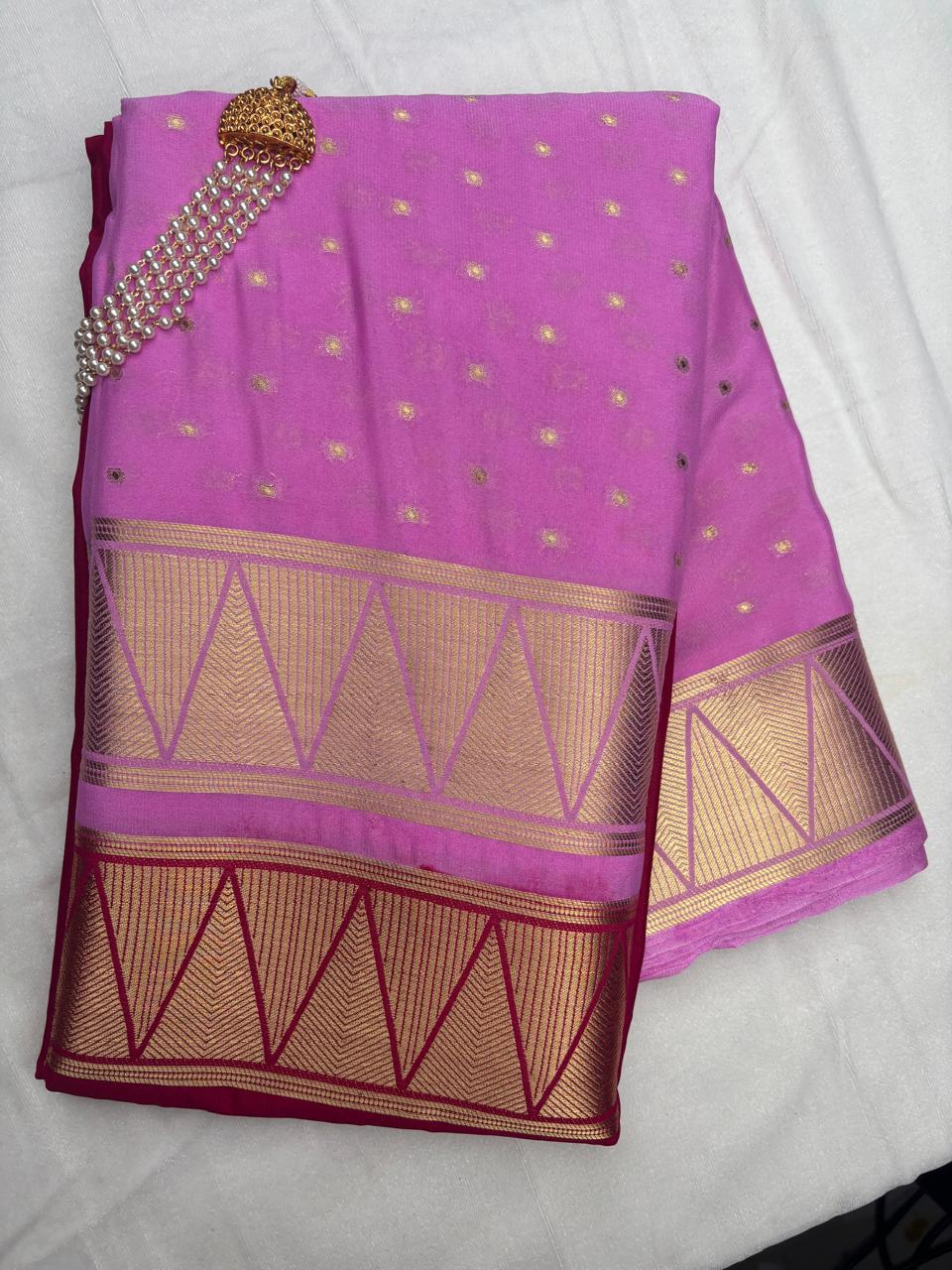 Premium Semi Crepe Dual Tone Saree with Contrast Colour Design & Rich Zari Border | Designer Wedding, Festive & Party Wear Saree