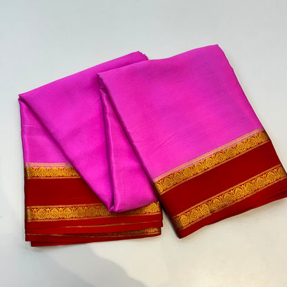 Pure Mysore Crepe Silk Saree in Rani Pink with Contrast Border