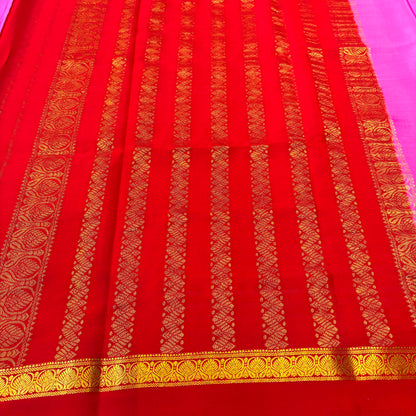 Pure Mysore Crepe Silk Saree in Rani Pink with Contrast Border