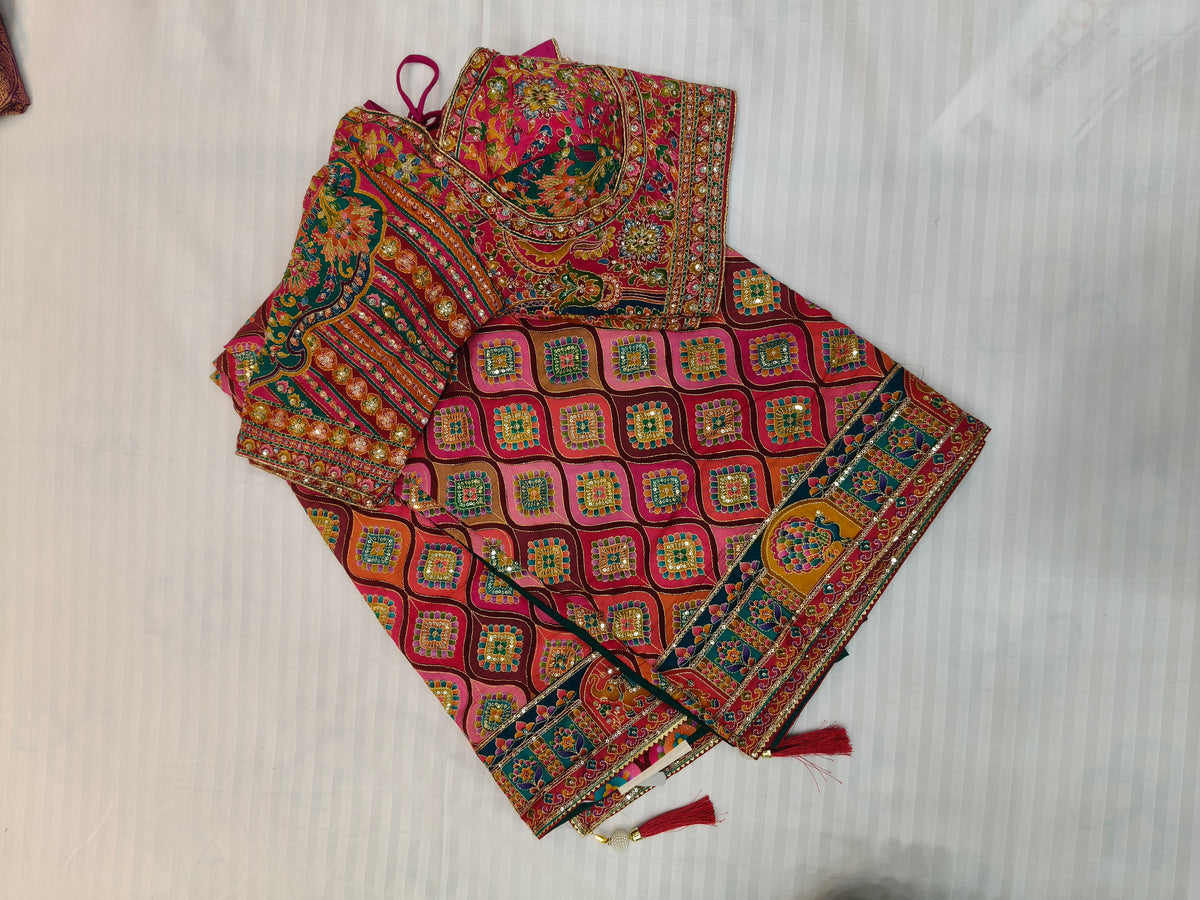 Rajwadi Rajasthani Hand Embroidery Saree in Regal Red