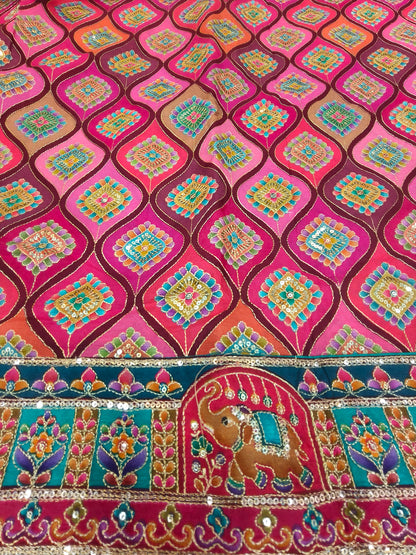 Rajwadi Rajasthani Hand Embroidery Saree in Regal Red