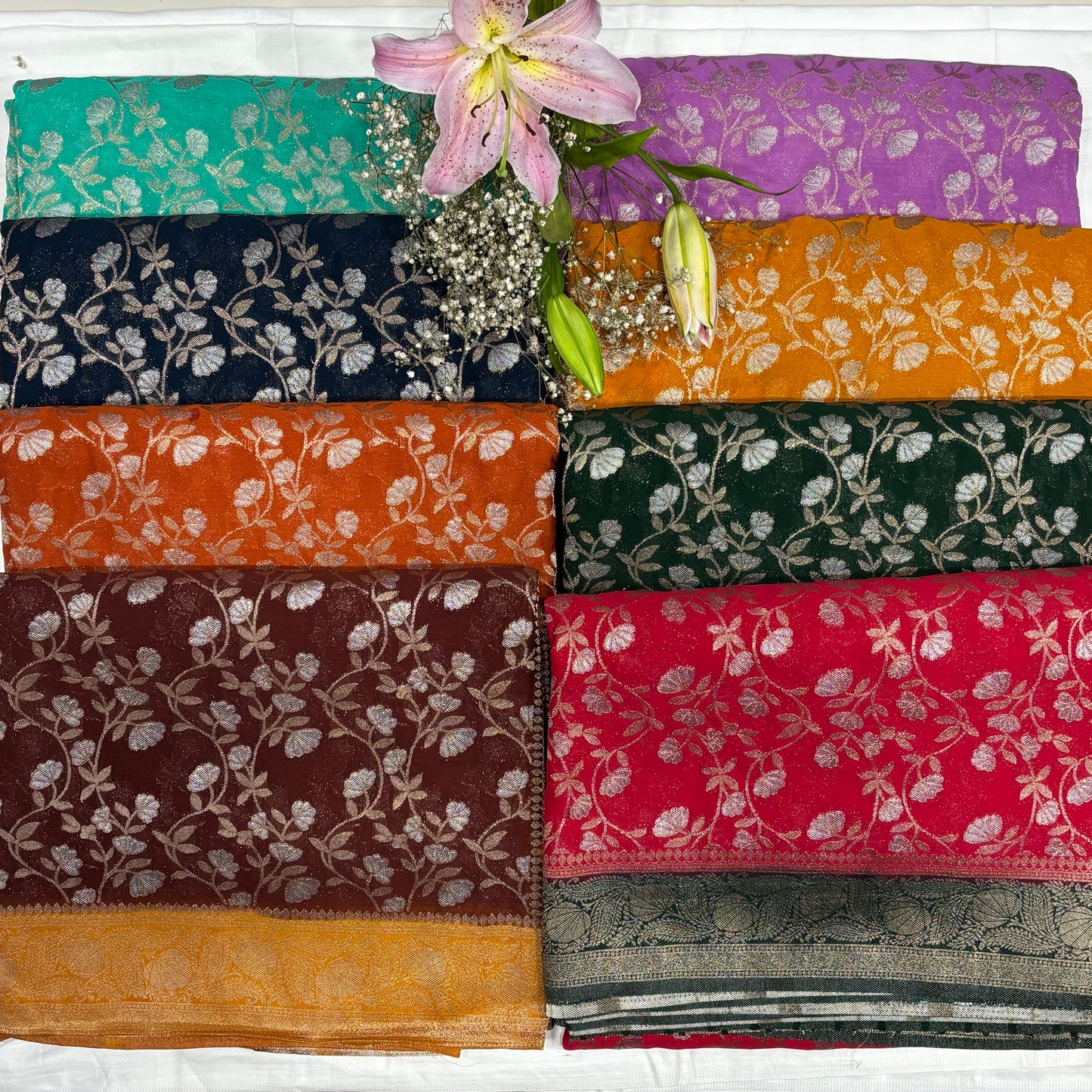 Premium Chinnon Jaal Meena Saree for Women | Elegant Floral Design | Wedding, Party & Festive Wear | Radha By Rapid Rashmi