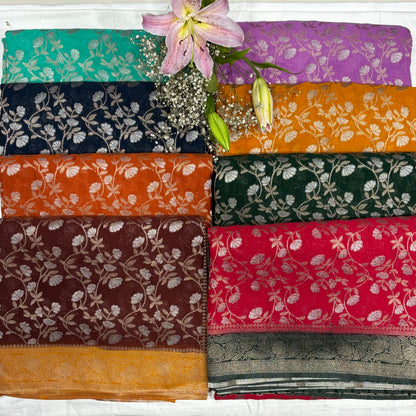 Premium Chinnon Jaal Meena Saree for Women | Elegant Floral Design | Wedding, Party & Festive Wear | Radha By Rapid Rashmi