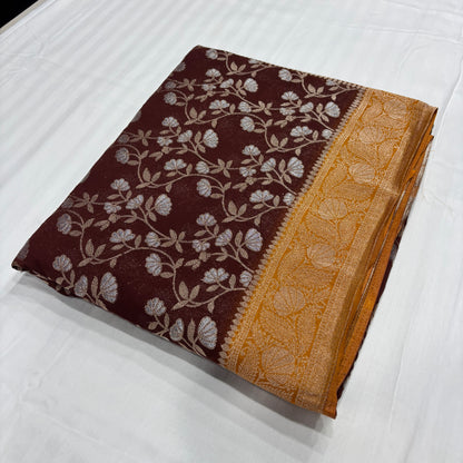 Premium Chinnon Jaal Meena Saree for Women | Elegant Floral Design | Wedding, Party & Festive Wear | Radha By Rapid Rashmi
