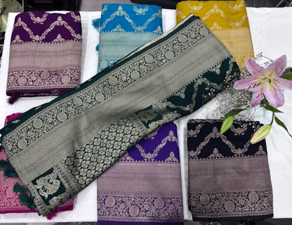 Banarasi Georgette Saree with Rich Pallu & Floral Border | Premium Party Wear Saree
