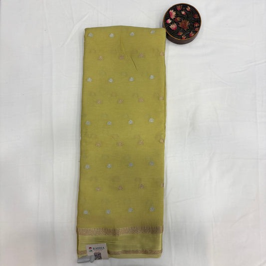 Premium Chinnon Saree for Women | Elegant Butta Design with Self Weave & Delicate Border | Festive, Wedding & Party Wear | Radha By Rapid Rashmi