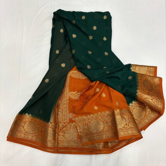 Premium Semi Crepe Saree for Women | Elegant Butta Design with Gold Zari Border | Festive, Wedding & Traditional Wear | Radha By Rapid Rashmi