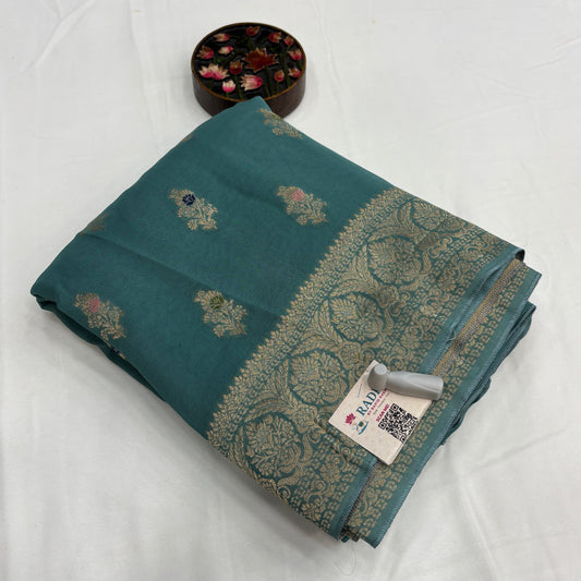 Premium Viscose Georgette Saree for Women | Elegant Floral Design with Self Weave & Zari Border | Wedding, Festive & Party Wear | Radha By Rapid Rashmi