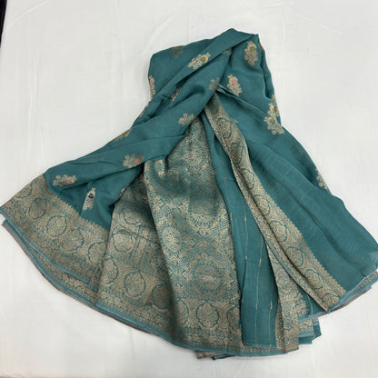 Premium Viscose Georgette Saree for Women | Elegant Floral Design with Self Weave & Zari Border | Wedding, Festive & Party Wear | Radha By Rapid Rashmi