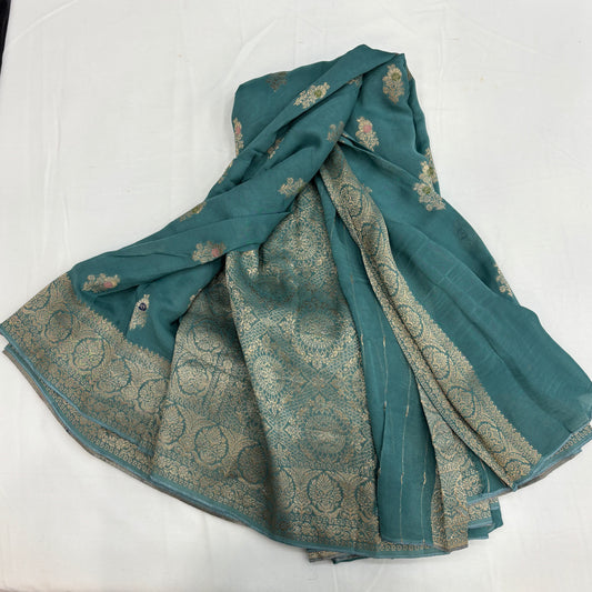 Premium Viscose Georgette Saree for Women | Elegant Floral Design with Self Weave & Zari Border | Wedding, Festive & Party Wear | Radha By Rapid Rashmi