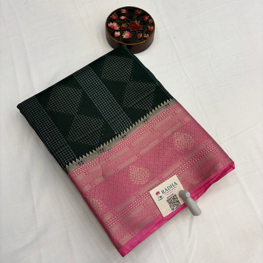 Premium Semi Crepe Saree for Women | Elegant Floral Design with Contrast Weave & Small Checks | Festive, Office & Party Wear | Radha By Rapid Rashmi