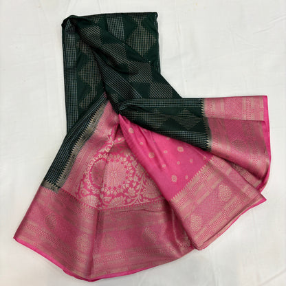 Premium Semi Crepe Saree for Women | Elegant Floral Design with Contrast Weave & Small Checks | Festive, Office & Party Wear | Radha By Rapid Rashmi