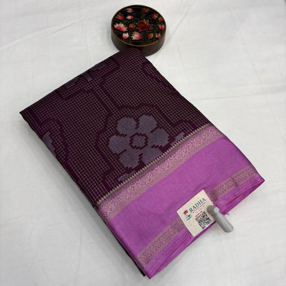 Premium Semi Crepe Saree for Women | Elegant Check Design with Contrast Weave | Office, Festive & Party Wear | Radha By Rapid Rashmi