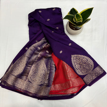 Premium Semi Crepe Saree with Elegant Leaf Design & Small Butta | Festive, Wedding & Party Wear Saree for Women