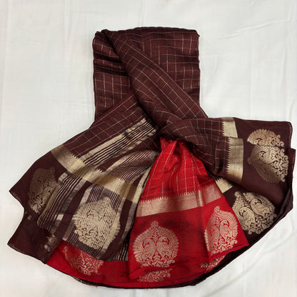 Premium Semi Crepe Saree for Women | Elegant Checks Design with Designer Border | Festive, Party & Traditional Wear | Radha By Rapid Rashmi